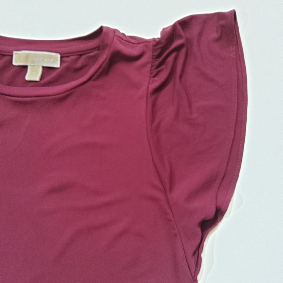 Michael Kors Womens Blouse Size Small Maroon Red Short Flutter Sleeve Career Top - Picture 7 of 8